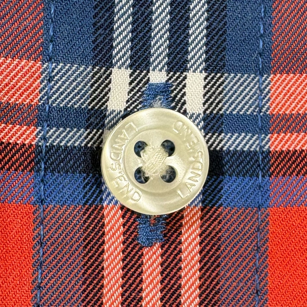 Lands' End Men's No Iron Red and Blue Plaid Traditional Fit Shirt | Size M - Picture 6 of 8